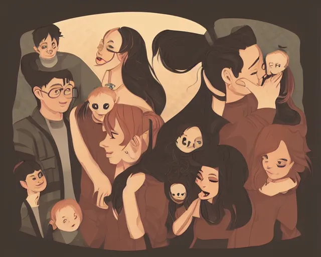 Prompt: family, a simple vector based illustration, by ross tran, artgerm, surrealism