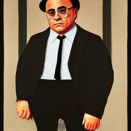 Image similar to Danny Devito as Don Corleone by Raphael, Hopper, and Rene Magritte. detailed, romantic, enchanting, trending on artstation.