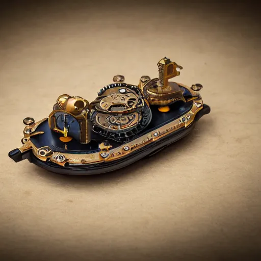 Image similar to steampunk clockwork flying hovercraft Canon DSLR 35mm 8k product photo