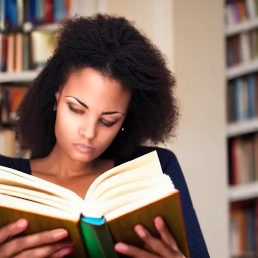 Image similar to very very very perfect face of a woman reading a book