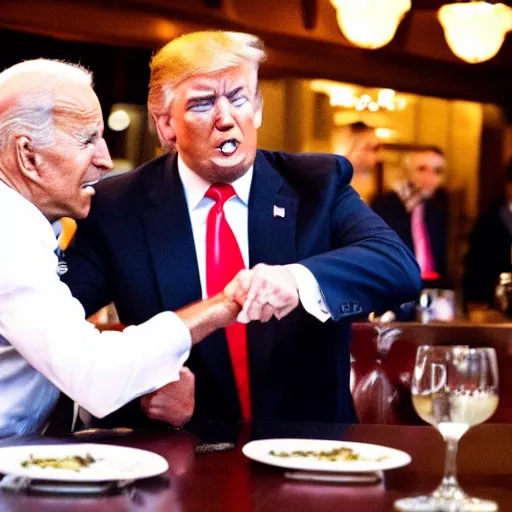 Image similar to Donald Trump fighting Joe Biden in a restaurant