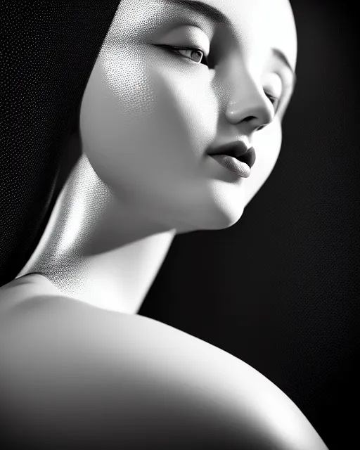 Image similar to black and white dreamy young beautiful female artificial intelligence, cinematic, rim light, photo - realistic, elegant, high detail, 8 k, masterpiece, photo taken in 1 9 3 0