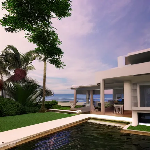 Prompt: a suburban house in the middle of the ocean, dramatic 3 d art, dynamic lighting