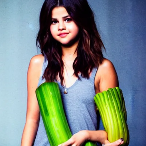 Prompt: selena gomez as a humanoid celery