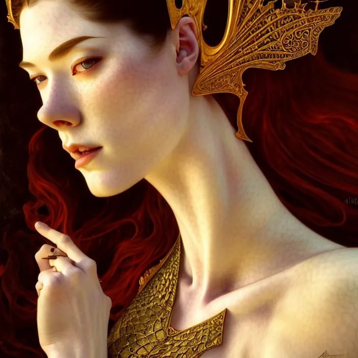 Prompt: ancient queen stoya, symetrical, diffuse lighting, fantasy, intricate, elegant, highly detailed, lifelike, photorealistic, digital painting, artstation, illustration, concept art, 4 k, smooth, sharp focus, art by john collier and albert aublet and krenz cushart and artem demura and alphonse mucha