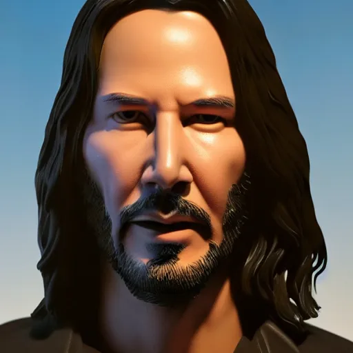 Prompt: highly detailed 3d render of keanu reeves statue, artstation art, unreal engine 4k, by Mike Winkelmann