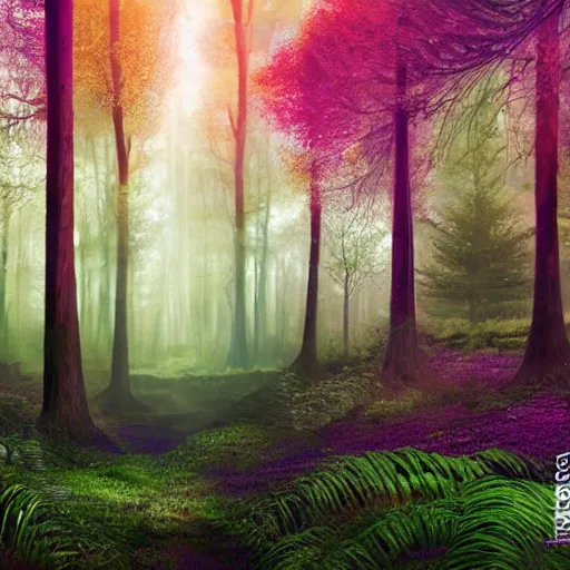 Image similar to a fabulous, magical forest in a otherworldly fantasy world, ultrarealistic, ultradetailed, 8 k