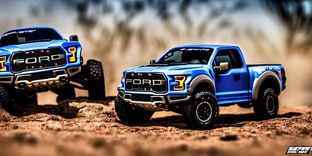 Image similar to Hot Wheels, Ford F-150 Raptor, cinematic, Maxxis, 8k, depth of field, bokeh.