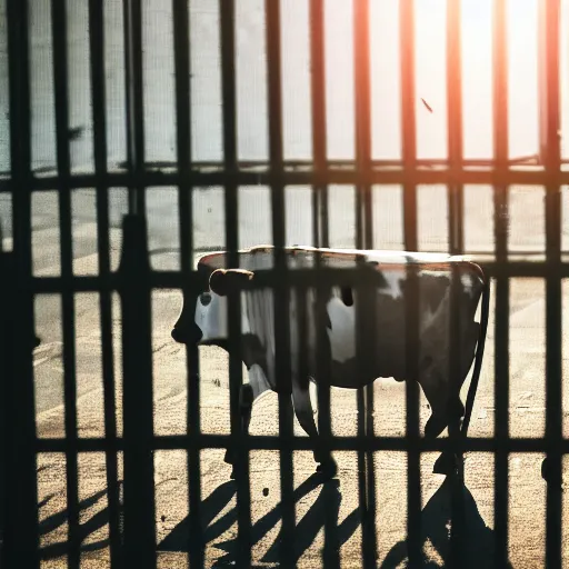 Image similar to cow running from a cage to a light of freedom