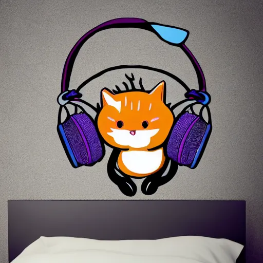 Image similar to svg sticker of a Dancing-Cat, at a rave, spinning records, giant headphones rocking out, wearing headphones, huge speakers, dancing, rave, DJ, spinning records, digital art, amazing composition, rule-of-thirds, award-winning, trending on artstation, featured on deviantart