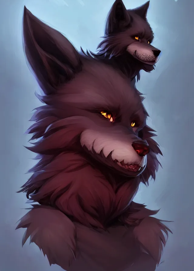 Image similar to character concept art of a black anthropomorphic male furry wolf long red hair | | cute - fine - face, pretty face, key visual, realistic shaded perfect face, fine details by stanley artgerm lau, wlop, rossdraws, james jean, andrei riabovitchev, marc simonetti, and sakimichan, trending on artstation