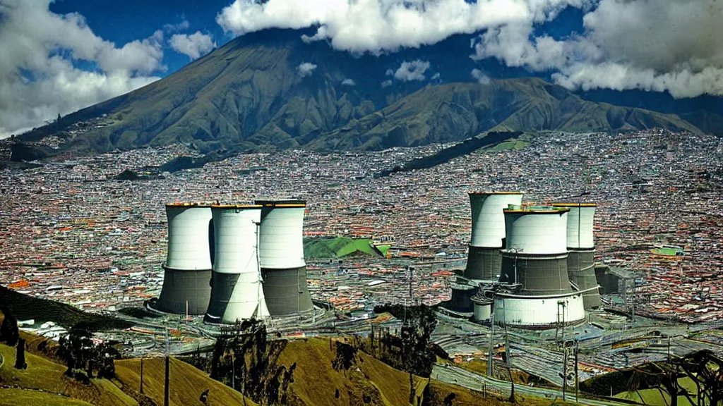 Image similar to Abundant, Nuclear Energy in Harmony with Nature; Location: Quito, Ecuador; retro-natural-futurism;