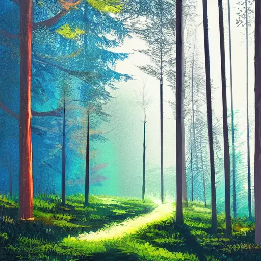 Prompt: A forest in the art style of Alena Aenami, Marcel Marcel and Metzinger