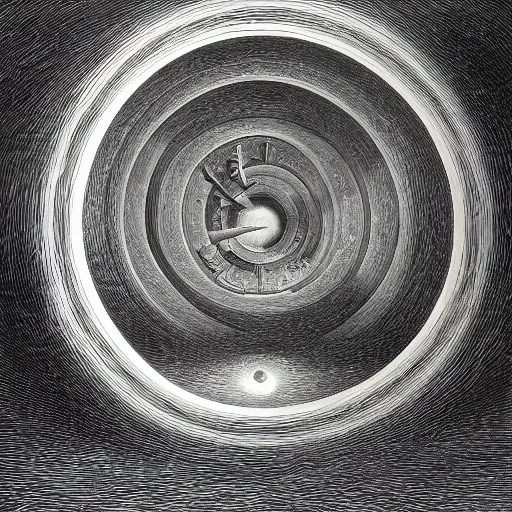 Prompt: Pop-surrealist portals to another dimension, space time imbalance, time machine, time dialtion, hyperspeed, high-quality, by Gustave Dore 4k