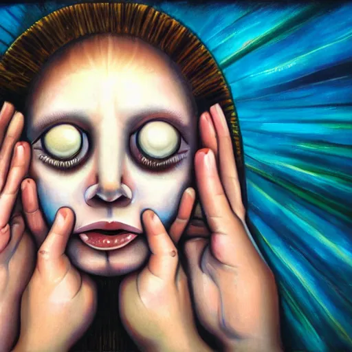 Prompt: girl crying with god eye, surrealism, no text