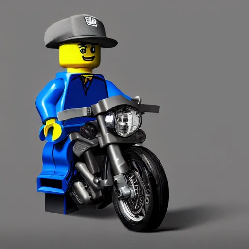 Prompt: a lego minifigure wearing a blue jean and blue shirt and a grey beanie, he is riding a very red ducati panigale, 3 d octane render, artstation, concept art, smooth, sharp focus ilustration hq, octane render, hyperrealistic, aenaluck, artgerm, greg rutkowski