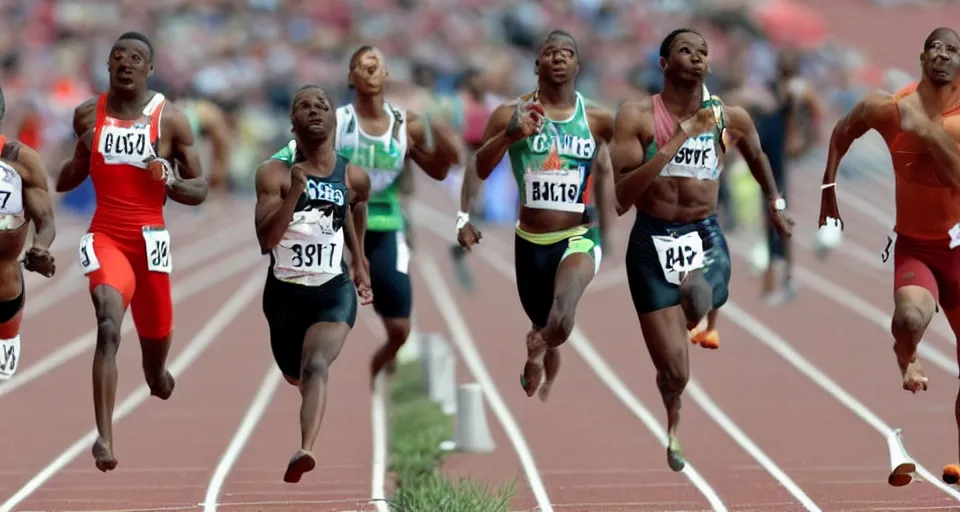 Image similar to all types of animals competing in the 1 0 0 meter dash