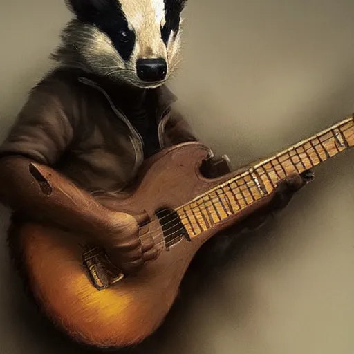 Image similar to badger touch guitar , digital Art, Greg rutkowski, Trending cinematographic artstation