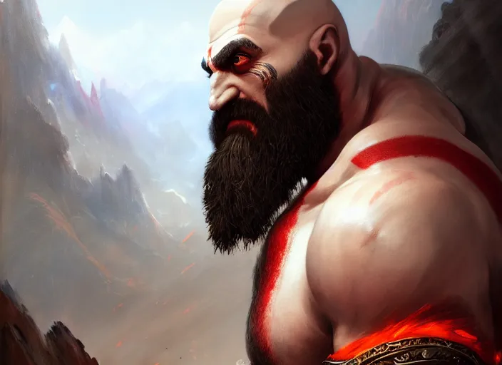 Prompt: Kratos, God of War, extremely detailed digital painting, in the style of Fenghua Zhong and Ruan Jia and jeremy lipking and Peter Mohrbacher, mystical colors, rim light, beautiful Lighting, 8k, stunning scene, raytracing, octane, trending on artstation