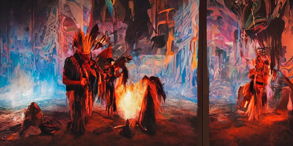 Image similar to of Native American shaman drumming by Liam Wong and Boris Vallejo