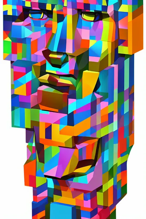 Image similar to cubist moai statue cutout digital illustration cartoon colorful beeple