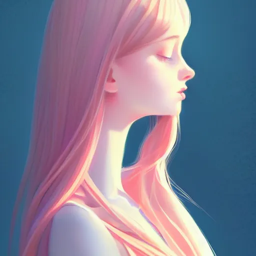 Image similar to young female in summer dress art, pastel light pink long hair, muted colors, matte print, pastel colors, ornate, digital art, digital painting, fan art, elegant, artstation, head is centered, by Ilya Kuvshinov