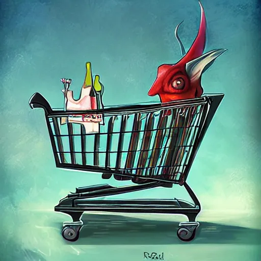 Image similar to a enchanted shopping cart by Ross Tran