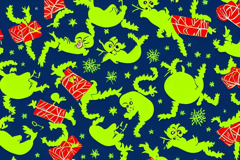 Image similar to a wrapping paper pattern with grinch print, illustration