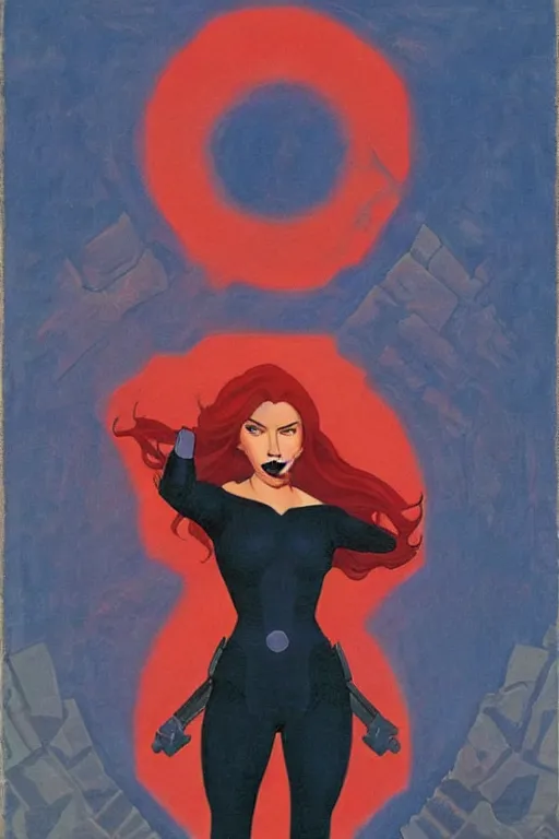 Image similar to black widow ( natasha romanova ), marvel, artwork by nicholas roerich,