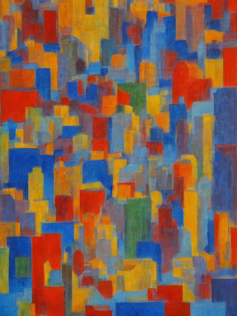 Prompt: a cubism painting of a cityscape by louis lozowick,