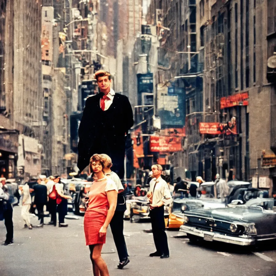 Prompt: street photograph portrait in new york from the 1 9 6 0 s, photographed on colour film, photo taken with ektachrome, featured on shutterstock