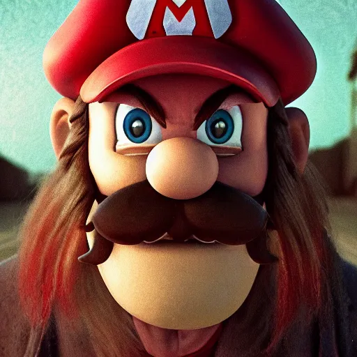 Image similar to gritty realistic mario big nose angry award winning photograph by Tarkovsky