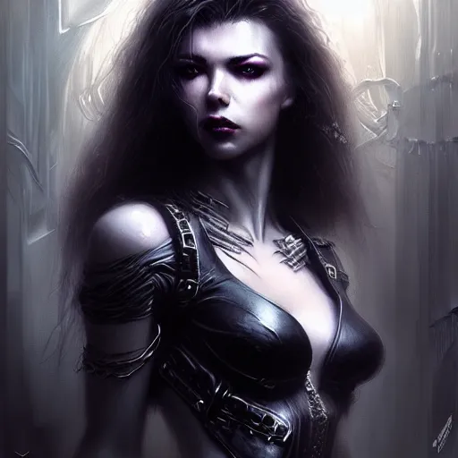 Prompt: peyton list, darkwave, darksynth, character portrait, sharp, digital matte painting, art by luis royo, greg rutkowski, wlop, dramatic lighting, trending on artstation