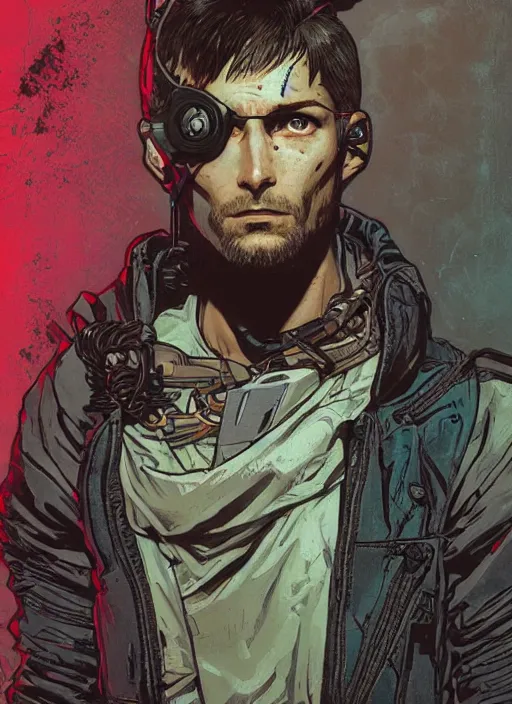 Prompt: cyberpunk climber. portrait by ashley wood and alphonse mucha and laurie greasley and josan gonzalez and james gurney. splinter cell, apex legends, rb 6 s, hl 2, d & d, cyberpunk 2 0 7 7. realistic face. character clothing. vivid color. dystopian setting.