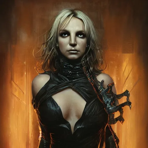 Image similar to britney spears, film nior, darkwave, darksynth character portrait, sharp, digital matte painting, art by luis royo, greg rutkowski, wlop, dramatic lighting, trending on artstation