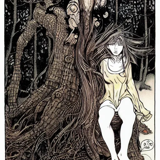 Image similar to rebecca guay illustrates comic by junji ito