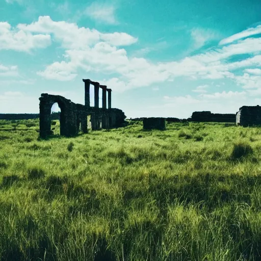 Prompt: grasslands, ruins!!!! ( ( ( ( ( ( ( ( ( ( small town ) ) ) ) ) ) ) ) ) ), [ 4 k photorealism ]!!!, trending on unsplash, intricate, zoomed out photography