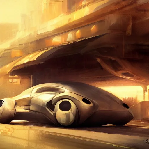 Image similar to redesigned old car as new, elegant, digital painting, concept art, smooth, sharp focus, art style from Wang Ke and Greg Rutkowski and Bruce Kaiser and Scott Robertson and Dmitry Mazurkevich and Doruk Erdem and Jon Sibal, small style cue from Blade Runner and Minority Report and iRobots