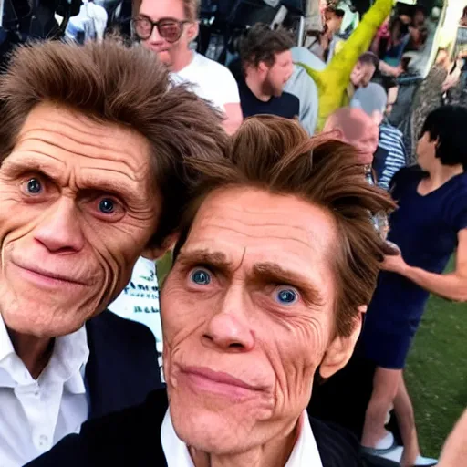 Image similar to Willem Dafoe and Jerma taking a selfie together