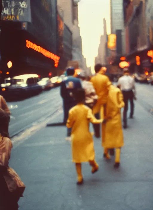 Prompt: a 35mm photograph of a group of aliens walking down the street in New York City in the 1960's, bokeh, Canon 50mm, cinematic lighting, photography, retro, film, Kodachrome