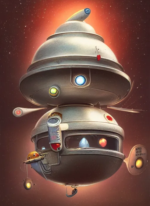Image similar to highly detailed closeup portrait of a cute tin toy retro saucer spaceship, nicoletta ceccoli, mark ryden, lostfish, earl nore, hyung tae, frank frazetta, global illumination, god rays, detailed and intricate environment