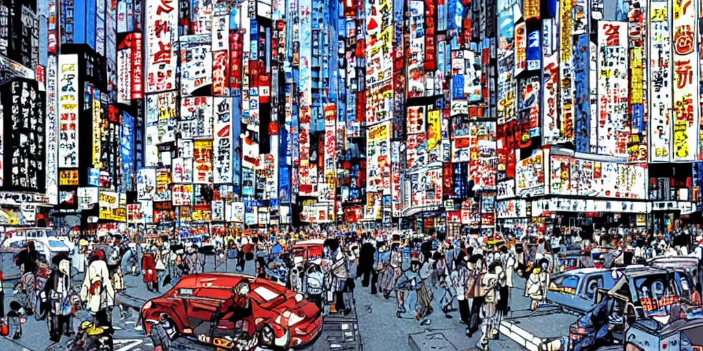 Image similar to ”akihabara drawn in akira style, katsuhiro otomo”