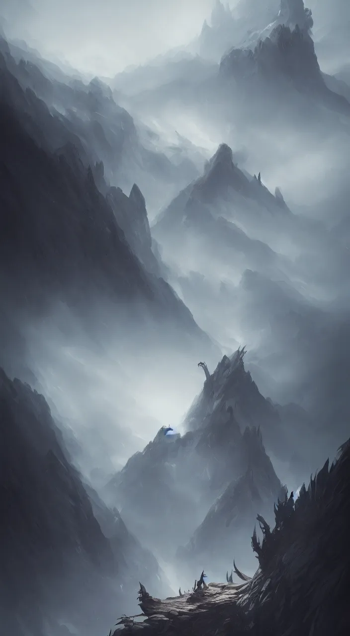 the dark dragon lays in the summit of the foggy | Stable Diffusion ...