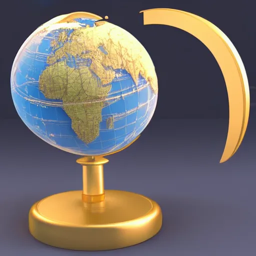 Image similar to an globe with famous 3 d landmarks on it, 3 d render, 3 d model, smooth, ray tracing, illustration