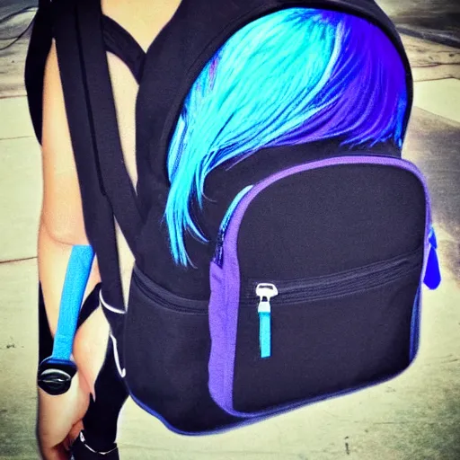 Prompt: of aesthetic art tumblr art of blue haired trans guy with backpack