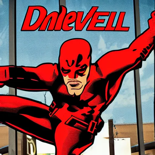 Prompt: daredevil eating mcdonalds