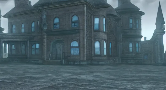 Prompt: final fantasy 7 pre-rendered background, creepy vampire mansion