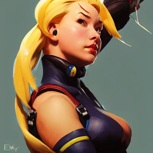 Prompt: Greg Manchess portrait painting of Cammy White as Overwatch character, medium shot, asymmetrical, profile picture, Organic Painting, sunny day, Matte Painting, bold shapes, hard edges, street art, trending on artstation, by Huang Guangjian and Gil Elvgren and Sachin Teng
