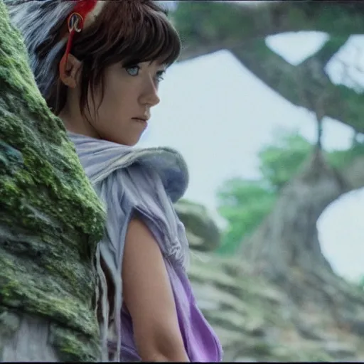 Prompt: mary elizabeth winstead as princess mononoke, still frame, sharp focus, cinematic, filmic