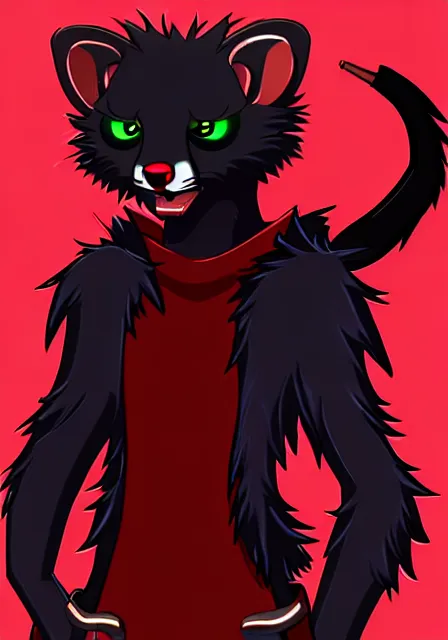 Image similar to furry - male - red - black - weasel - necromancer - fursona uhd ue 5 visual novel pc game expressions